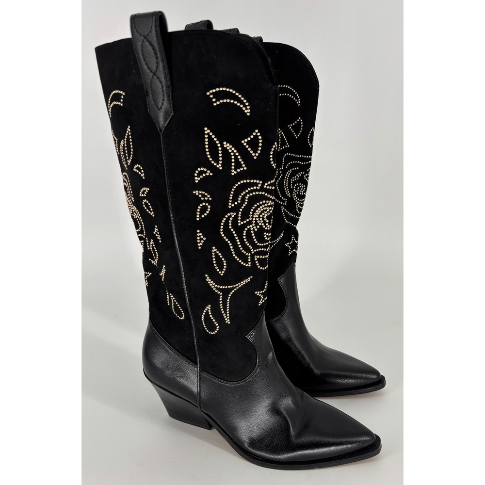Jessica Simpson Zodra Western Boot Black Women Size 6.5 Studded Suede Block Heel